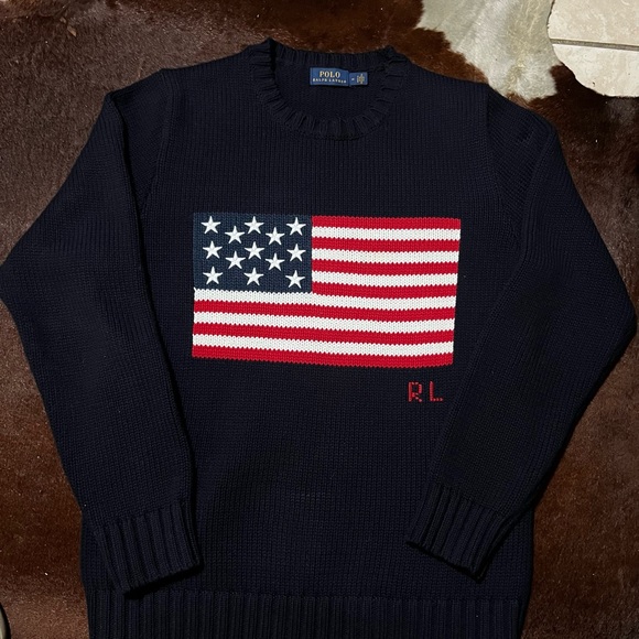 Polo by Ralph Lauren Navy Sweater with American Flag - Picture 1 of 6